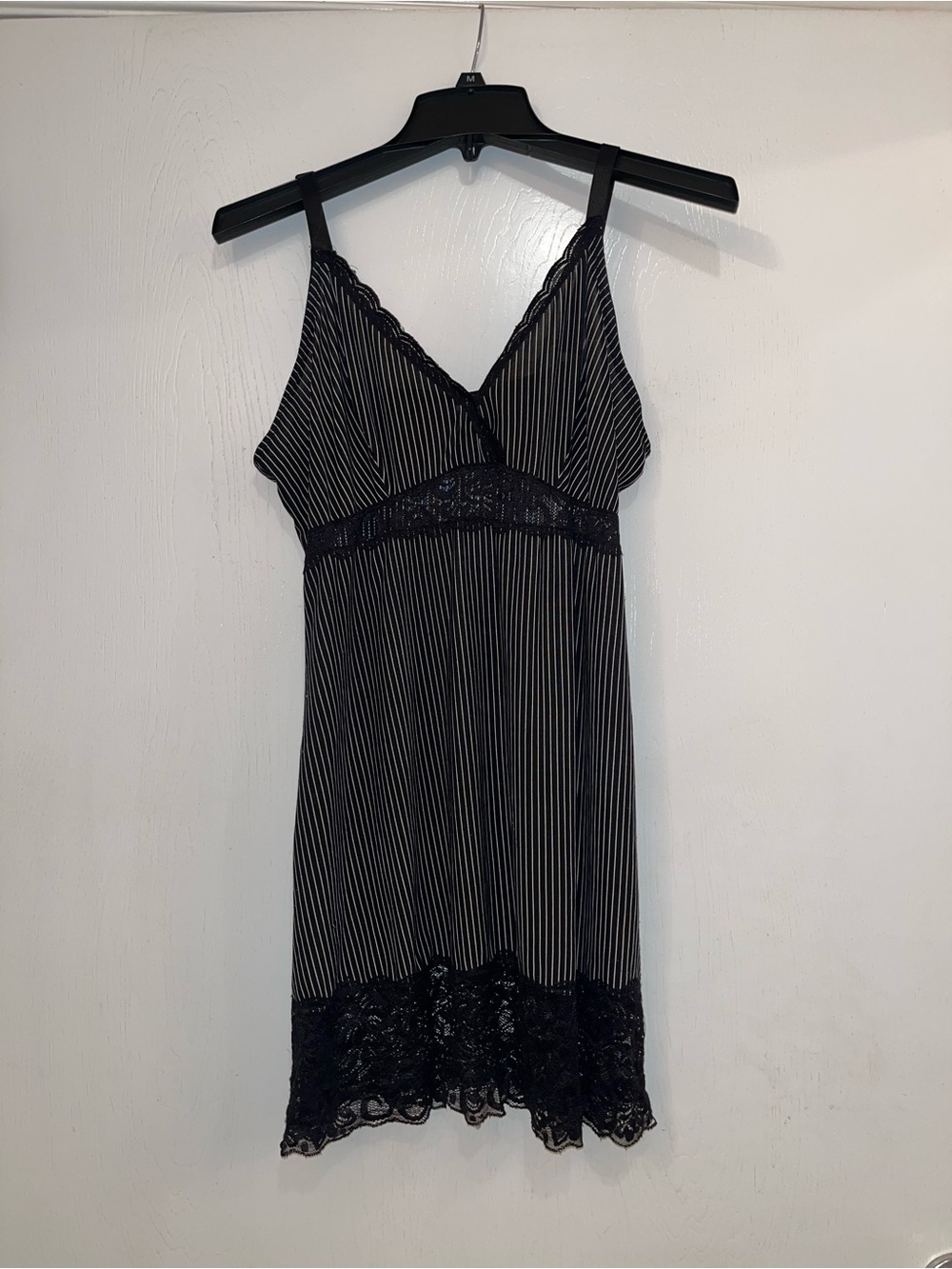Delta Burke Black & White Striped Lace Chemise Slip Dress